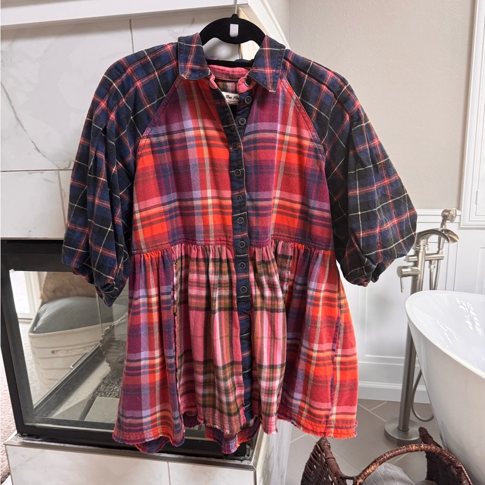 We The Free FP Moon Bay Mixed Plaid Top Berry Combo Size XS